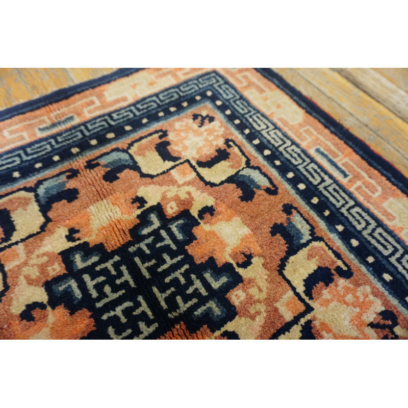 Antique Chinese - Ningxia Chinese Geometric Knotted Rug