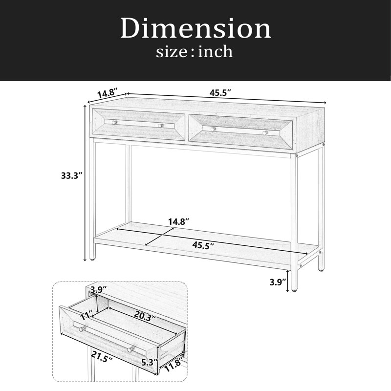 Entryway Table, Console Table With Two Drawers, Retro Hallway Table With Striking Geometric Design For Entryway And Living Room