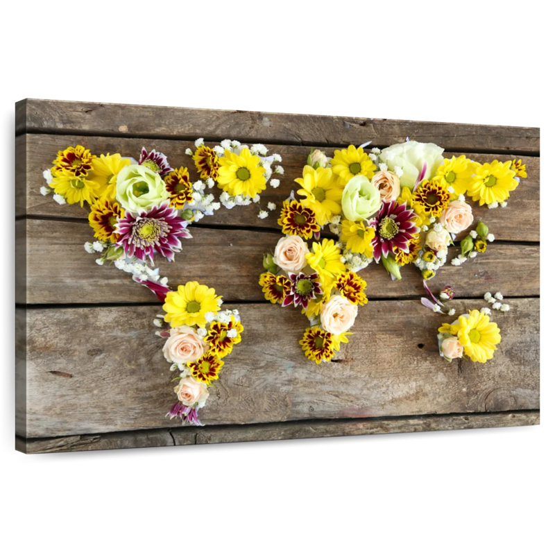 Carte du monde floral Aliaz, H 24 po x l 36 po