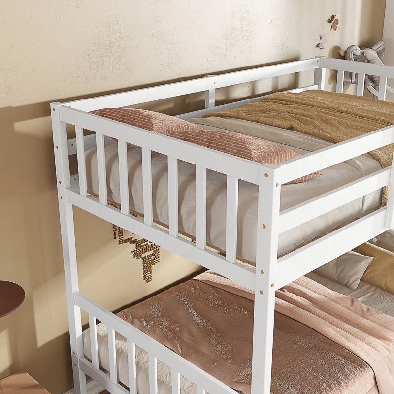 2 Drawers Solid Wood Standard Bunk Bed, White, Twin Over Twin