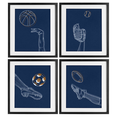 Sports In Action Contour, ensemble de 4 impressions encadrées sous verre, design par Marcus Prime