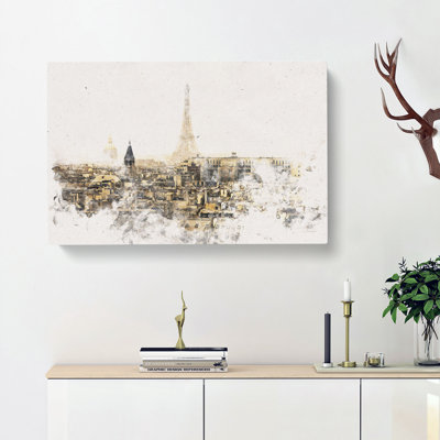 Misty Eiffel Tower in Paris France Watercolour - Wrapped Canvas