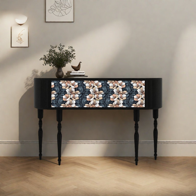 Retro Elegant Art Console Table with 2 Drawers, 35.43" H x 55.12" W x 11.81" D