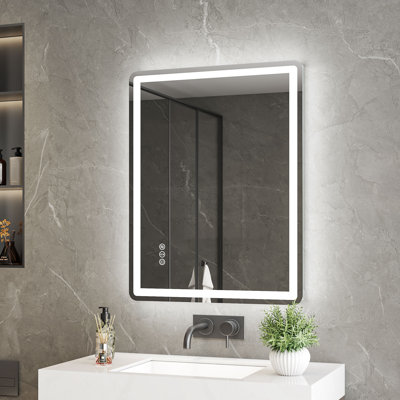 Modern Rounded Rectangle LED Bathroom Vanity Mirror with Front and Back Lighting Design