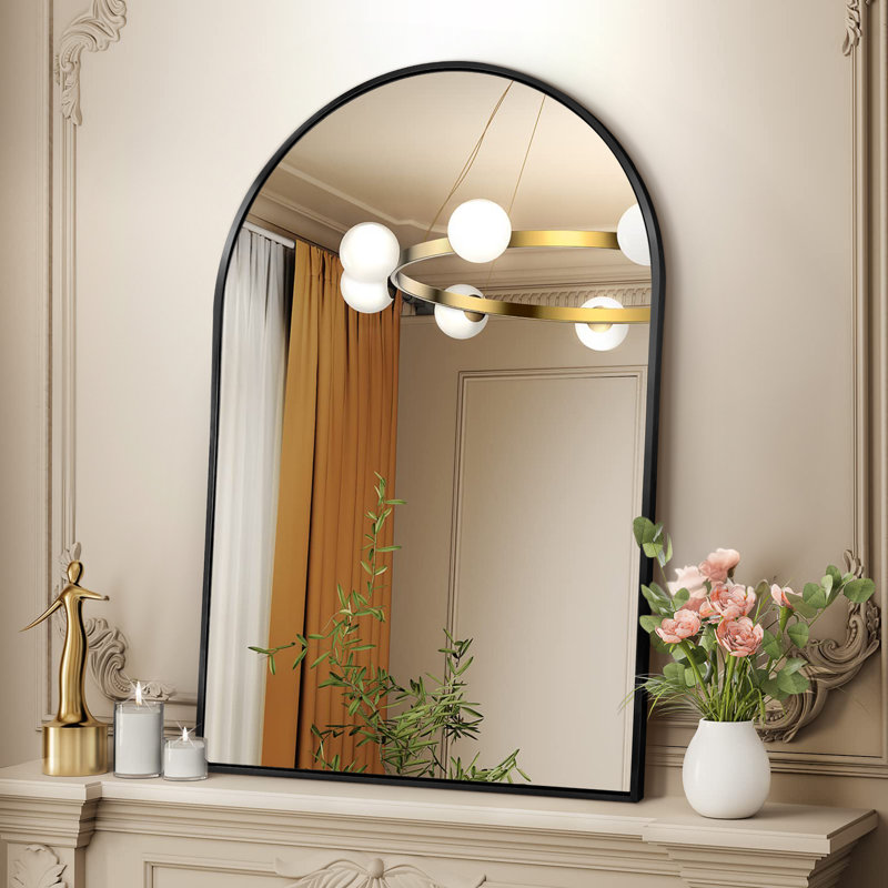 Arch Metal Arch Wall Mirror, 30" x 20", Black