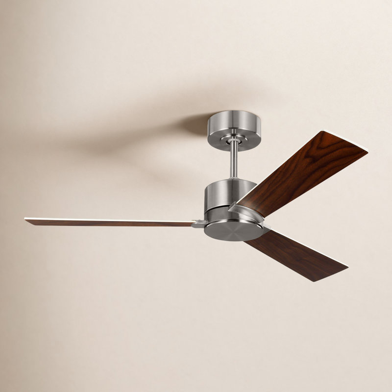 Rozzen Downrod Ceiling Fan, Silver/Walnut, 44", Brushed Steel