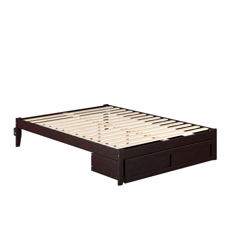 Lit plateforme avec rangement en bois massif Aayanna, Grand, Gris