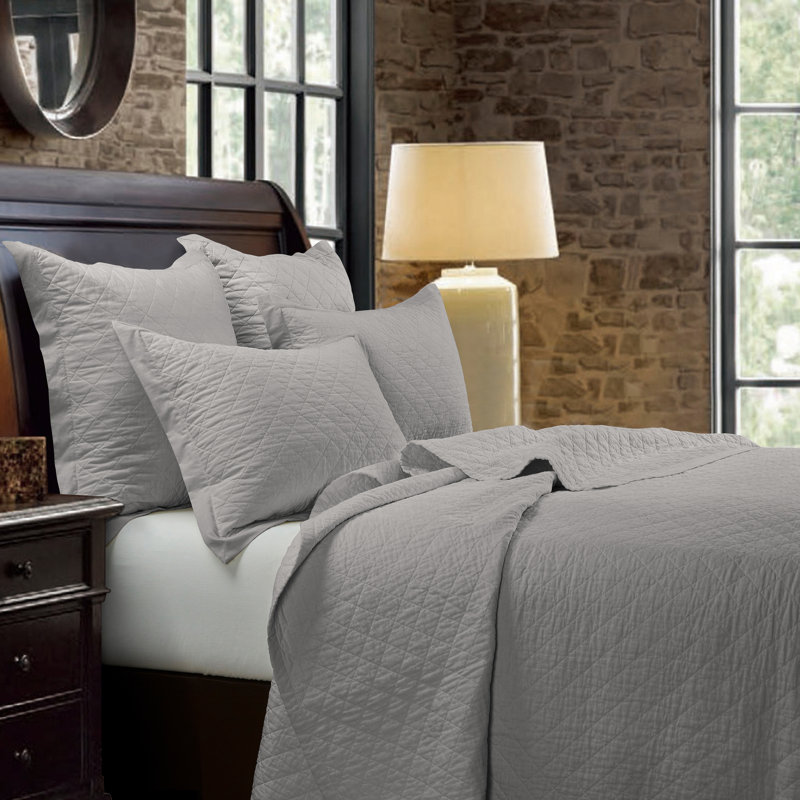 Ensemble de courtepointe 3 pièces Diamond Linen, Courtepointe pour lit double/grand et 2 taies déc, Gris