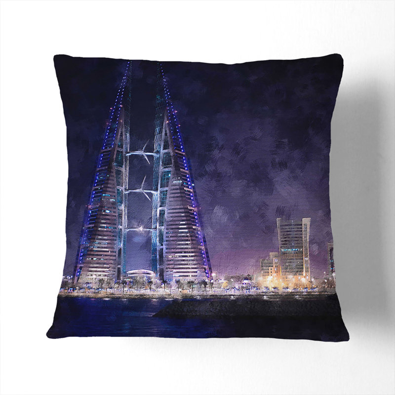 Trade Centre in Manama Bahrain Cushion with Filling, 55cm H x 55cm W x 20cm D, Stone