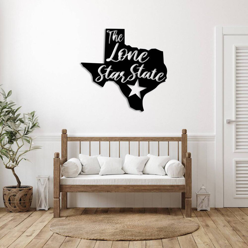 Art mural en métal Lone Star State - Texas State Pride Decor - suspension murale rustique de l'Ouest - Star Texas Silhouette Design - sculpture industrielle moderne en métal - Home Ranch Decor - grande œuvre d'art