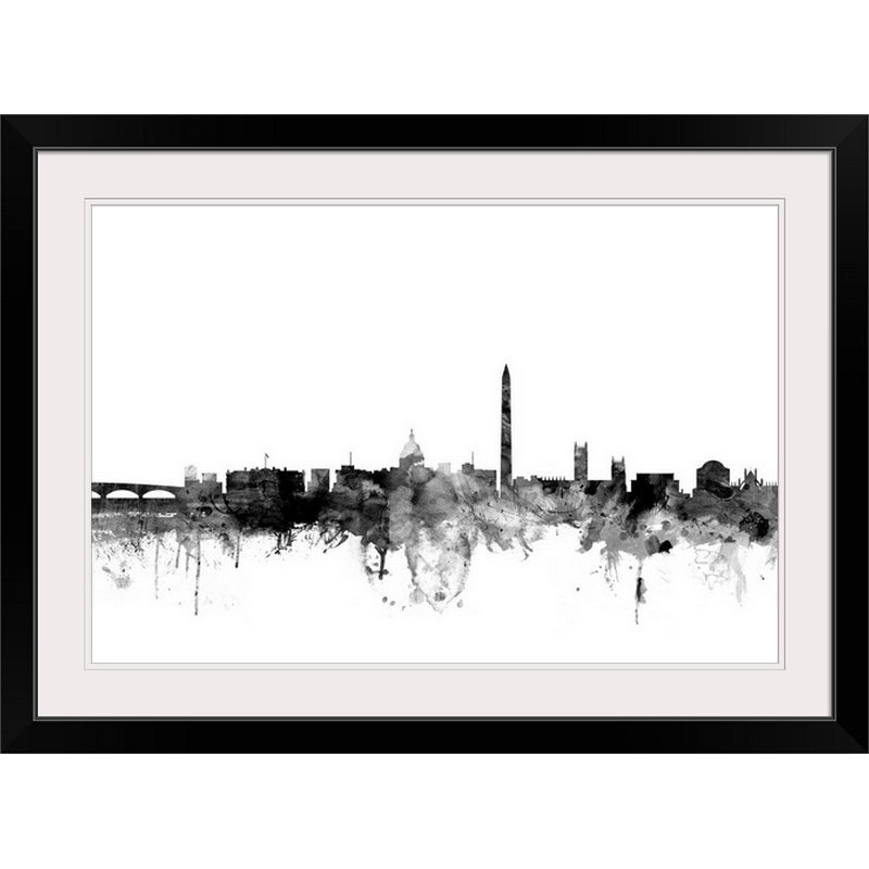 «Francy Washington DC Skyline» par Michael Tompsett, impression, Cadre noir, H 20 po x l 26 po x P 1 po