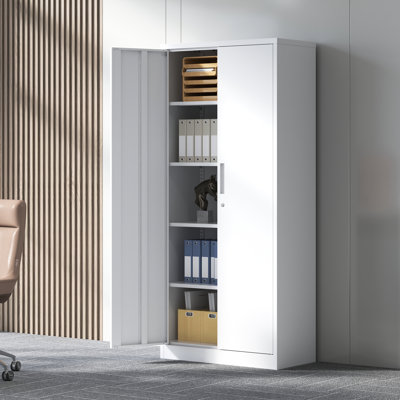 Armoire de garage en métal blanc avec 4 tablettes réglables et verrou antivol pour la classe Pantry