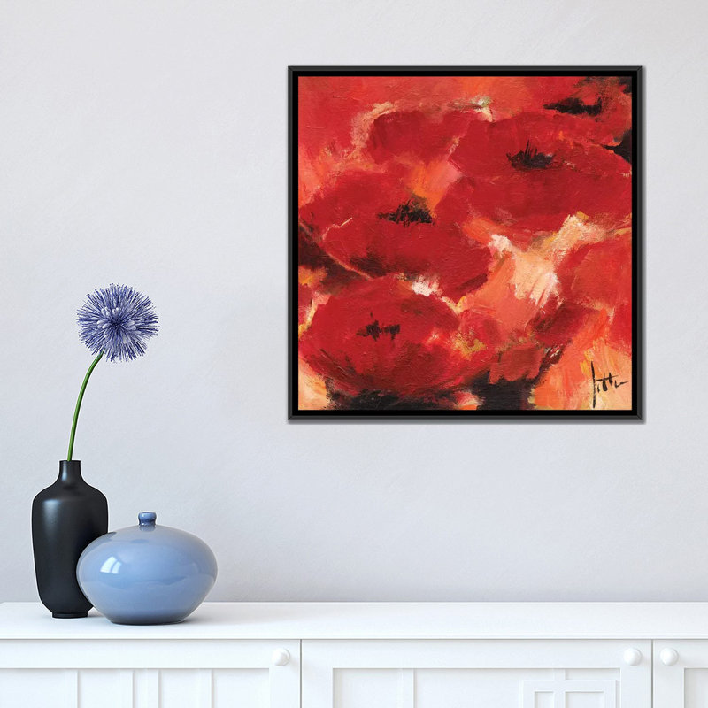 «Abstract Flowers II», impression sur toile, H 26 po x l 26 po x P 1,5 po, Toile avec cadre noir, Pas de tapis