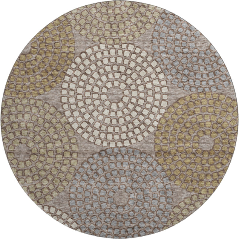 Premium Machine Washable Prisco Taupe Rug, Round 8'