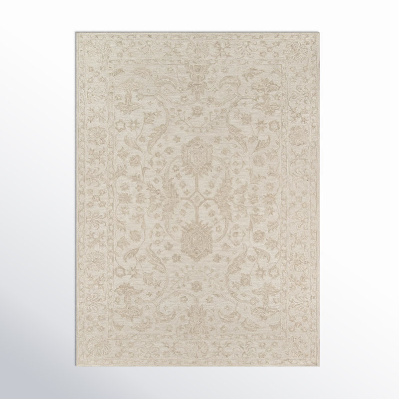 Cece Handmade Tufted Wool Beige Rug, Rectangle 2' x 3'
