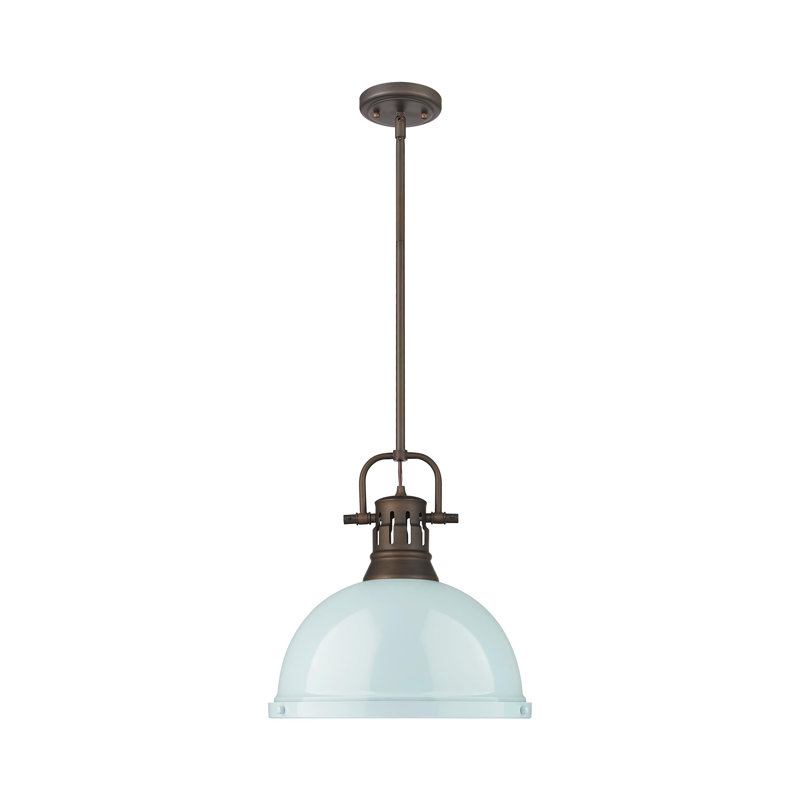 Luminaire suspendu 1 lumière avec tige Bryceton, Bronze huilé, Écume de mer, écume de mer