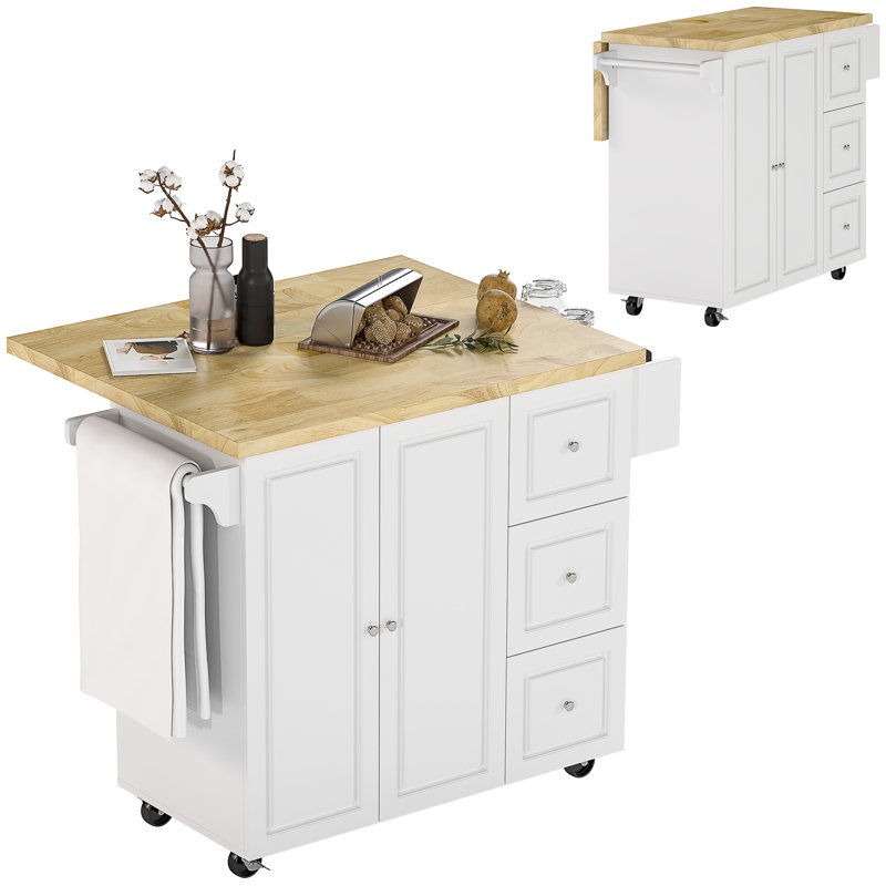 Tetonia Rolling Kitchen Island, Kitchen Storage Trolley w/ Drop Leaf, Drawers