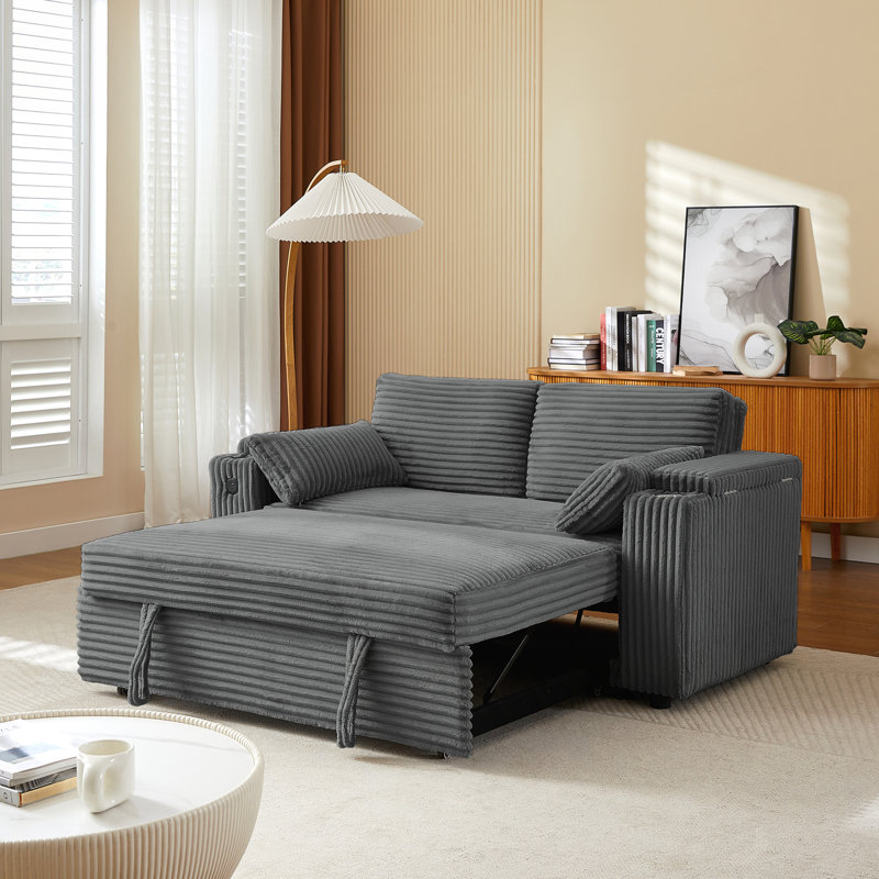 Canapé-lit en tissu Corduroy, Gris foncé