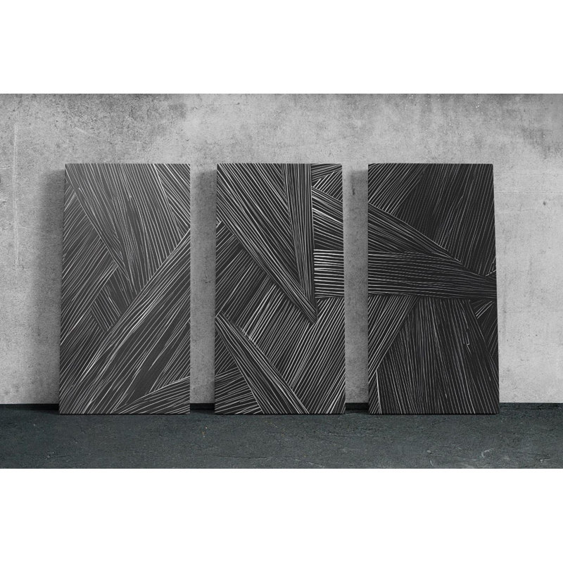 «Triptych Canvas Wall Art - Black and White Abstract Line Triptych Canvas Art Art - Minimalist Modern Wall Decor for Home and Office Spaces, Reproduction de peinture