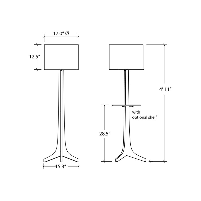 Lampe sur pied 59 po Nauta, Amaretto noir, Aluminium brossé / chêne délavé blanc / noir