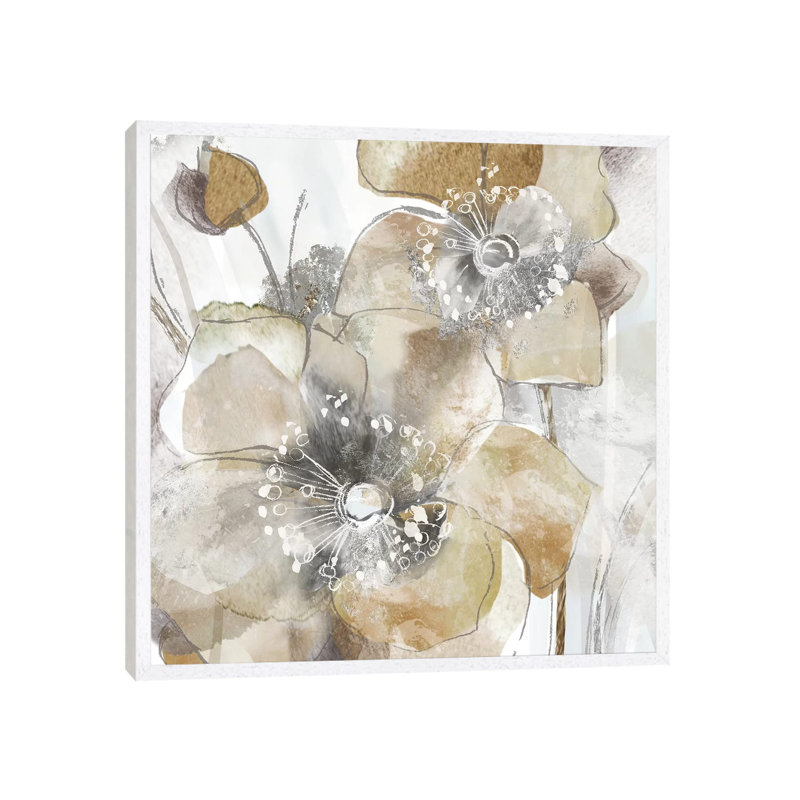 Taupe Spring Poppy II by Maria Donovan - Floater Frame Print on Canvas, 93.98 cm H x 93.98 cm W, White Framed