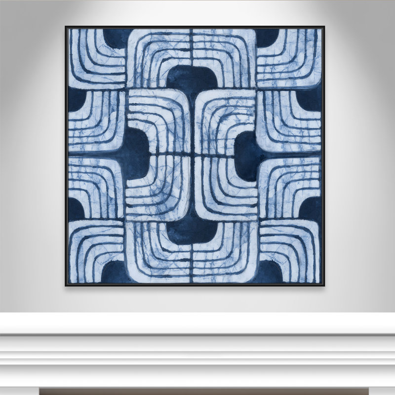 Imprimé Batik III bleu par Emma Peal, Noir, H 46,5 po x l 46,5 po