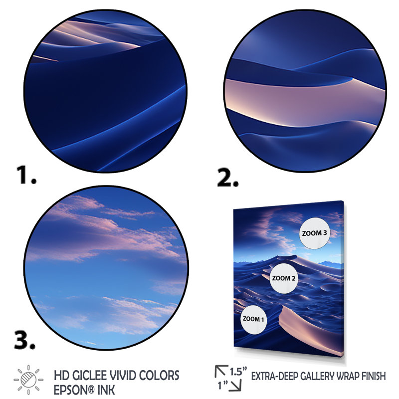 «Blue Desert Dunes By Night», Cadre simple noir, H 40 po x l 30 po x P 1,5 po