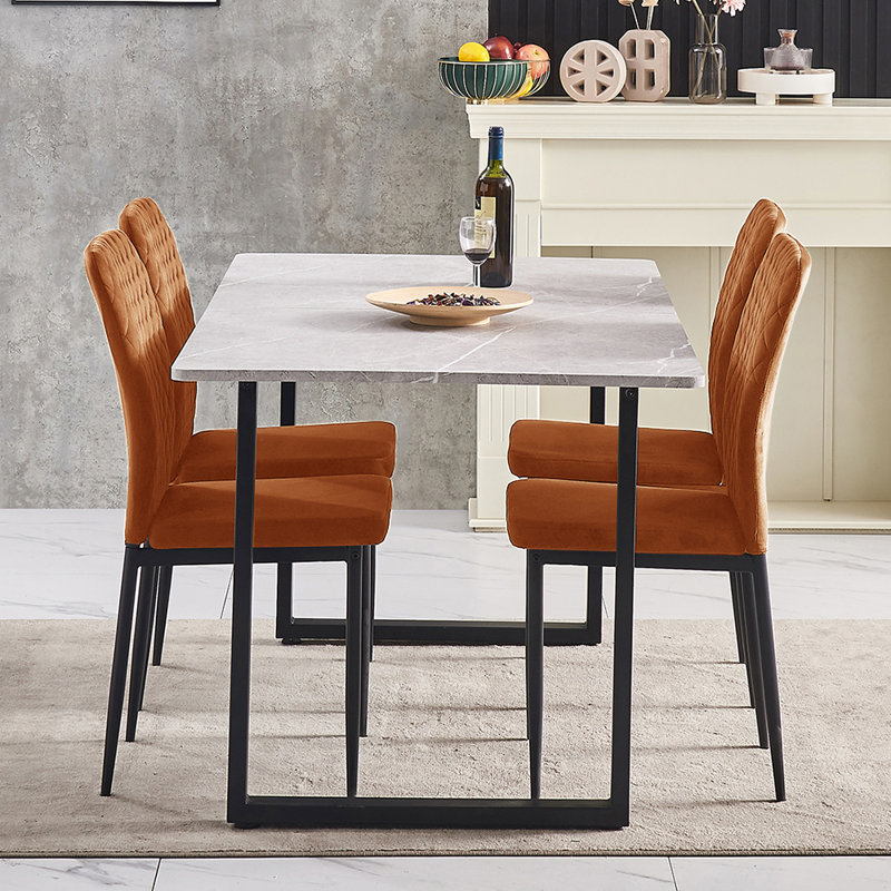Velvet Upholstered Dining Chair Set High Back, Orange