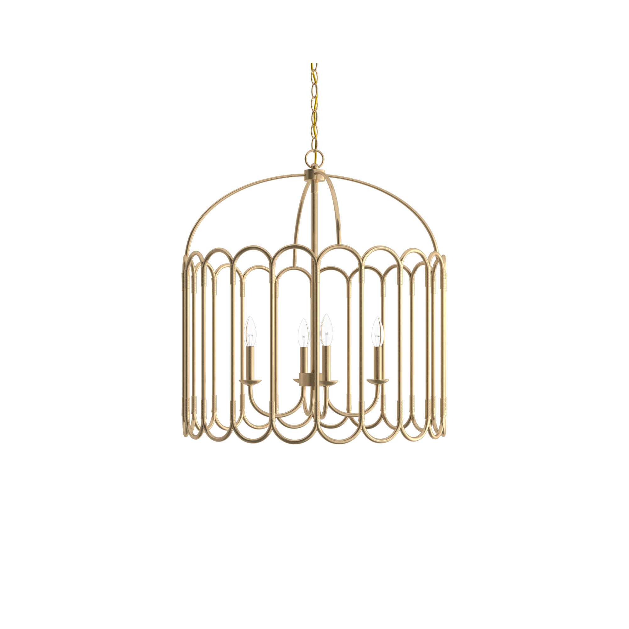 4-Light Metal Pendant, Natural Brass