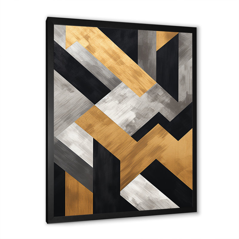 Carreaux géométriques noirs et dorés 5 - Art mural géométrique, Cadre simple noir, H 40 po x l 30 po x P 1,5 po
