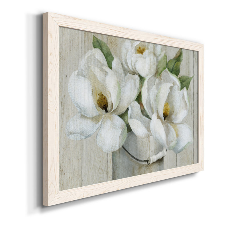 Shiplap Magnolias - Reproduction d'art sur toile encadrée, Toile blanche encadrée, H 20 po x l 17 po x P 1,5 po