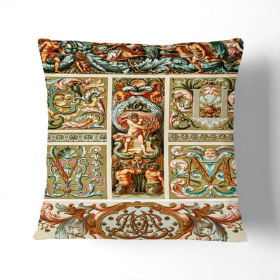 17th Century Pattern Square Throw Cushion