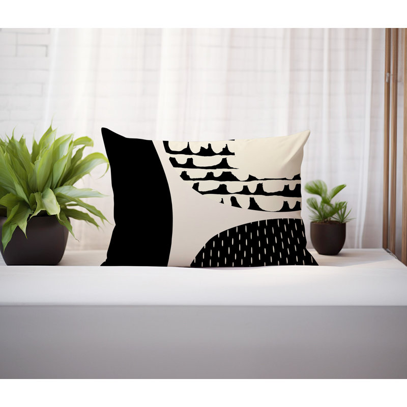 Coussin lombaire réversible intérieur / extérieur Vikka, H 14 po x l 20 po, Noir/Blanc cassé