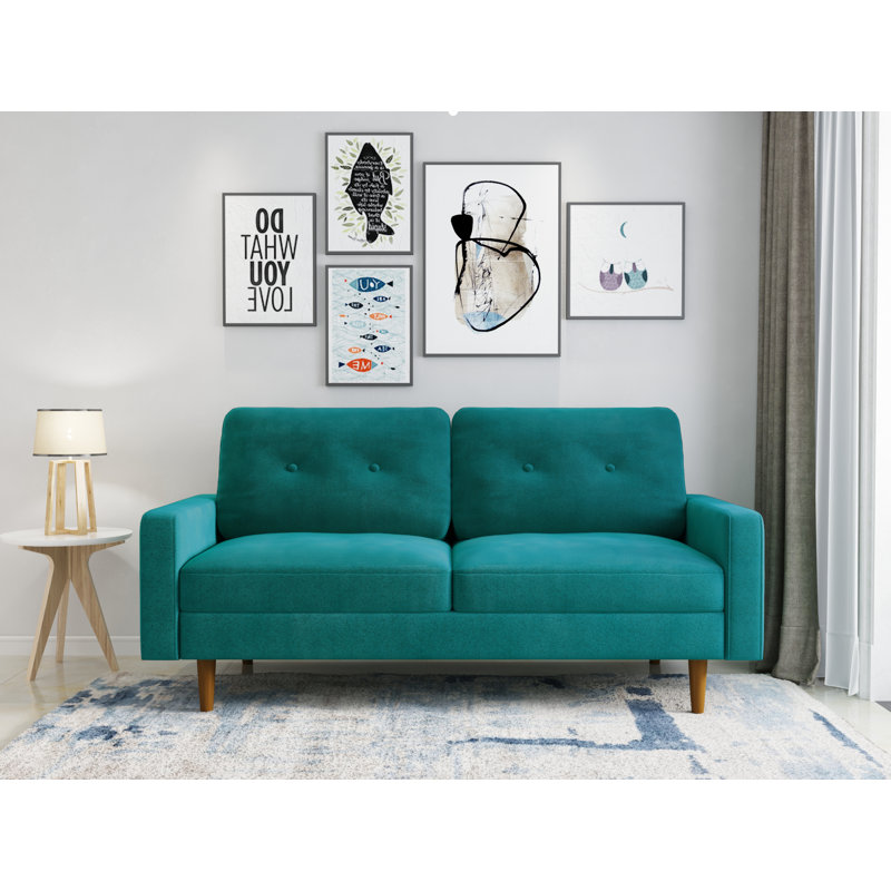 70'' Velvet Sofa, Teal Blue Velvet 
