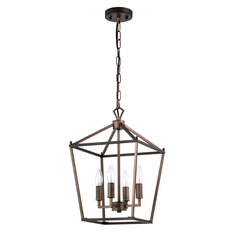 Lustre en fer de style lampadaire Buelex, Bronze huilé, H 16,9 po x l 11,8 po x P 11,8 po