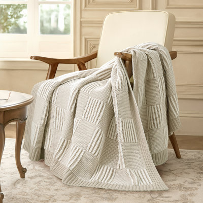 Checkered Chenille Knit Throw Blanket,  Decorative Blanket for Sofa, Living Room, Bedroom