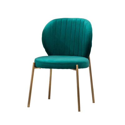 Contemporary Dining Chair In Velvet Upholstery - And Relaxing Round Seat Curved Back Dense Foam Cushion Golden Metal Style 19"W X 22.5"D 30.5"H Design With For Pleasure Comfort Padding Gorgeous Gold