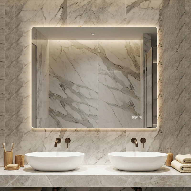 Miroir de salle de bain 36 * 30 pouces avec lumières DEL avant et rétro-éclairé, miroirs de salle de bain anti-buée pour montage mural, 3 couleurs et 5 niveaux d'intensité