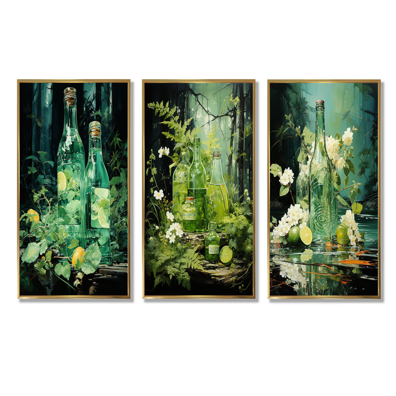 Green Bottled Melody, Gold Floater Framed, 40" H x 60" W