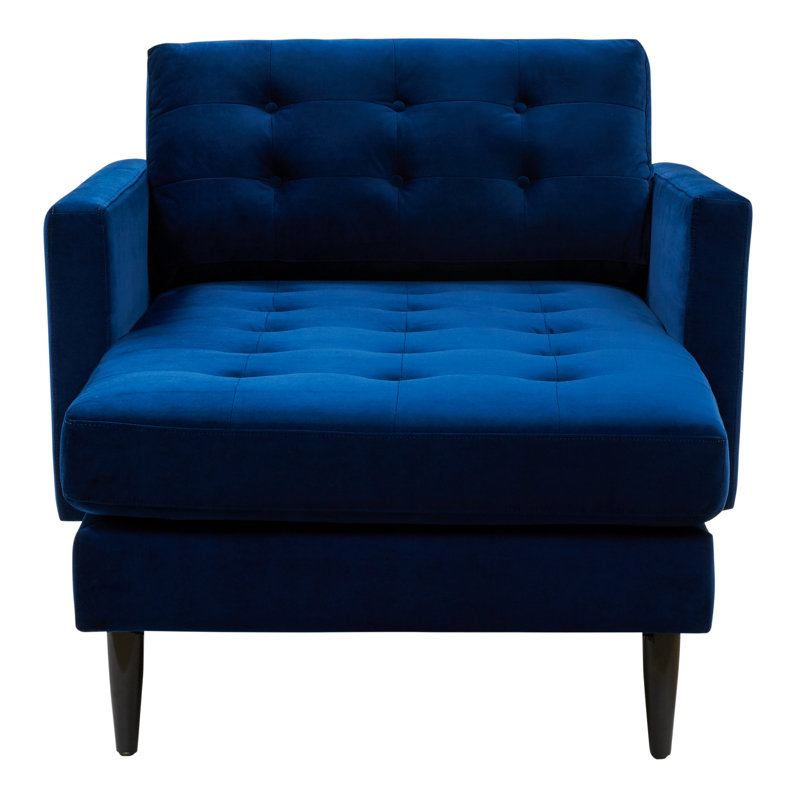 Chaise longue capitonnée à deux accoudoirs carrés, Velours bleu marine