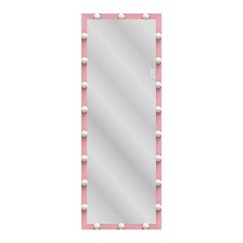Full Length Mirror with Lights Full Body Vanity Mirror with 3 Color Modes Wall Lighted  Standing Floor Mirror for Dressing Room Bedroom Hotel Touch Control Pink 62.6"x23.3"