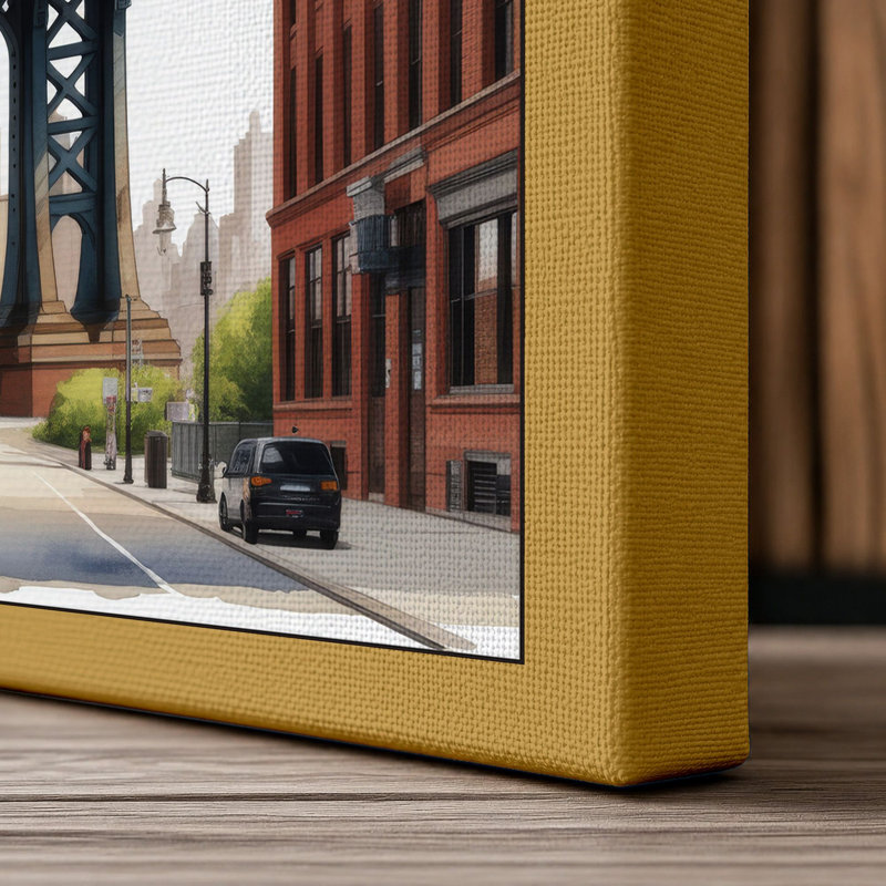 Manhattan Bridge Framed Industrial - Wrapped Canvas, 36x24 - 91.4 x 61.0 cm, Ochre Border