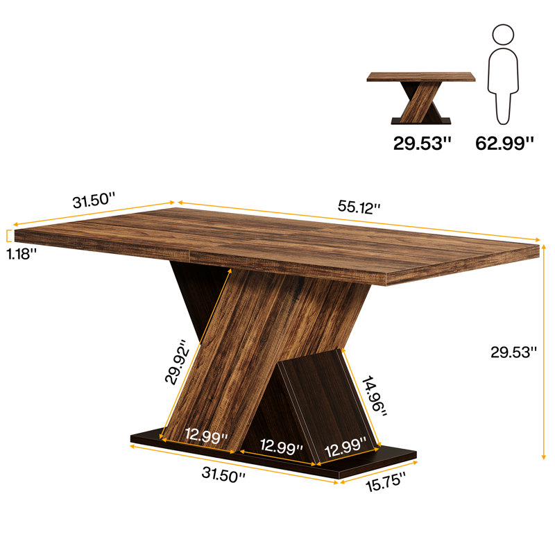 Wolbach 55-Inch Rectangle Dining Table for 4, Farmhouse Kitchen Table for Small Spaces, Walnut