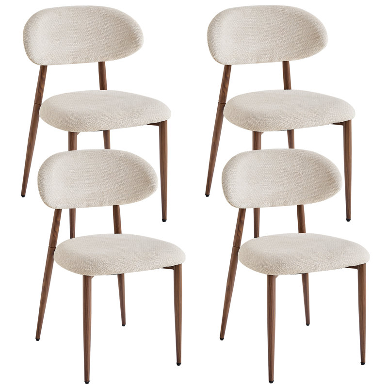 Linen Blend Side Chair in Beige, 4, Dark brown