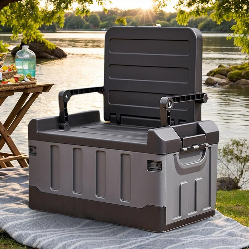 Polyvalent, pliable et pliable, organisateur de voiture, organisateur de voiture, bacs de rangement robustes avec couvercles, coffre en plastique durable, 60L, peut ranger des vêtements, des jouets, du matériel de camping de grande capacité (noir)