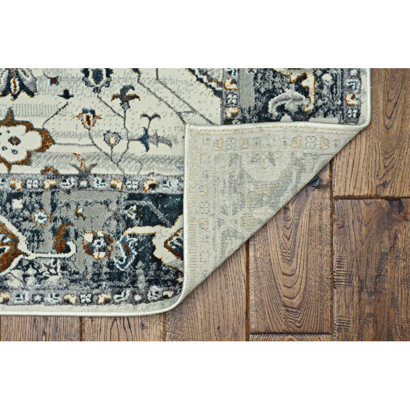 Raibeart Gray and Ivory Floral Distressed Area Rug, Runner 2'2" x 6'9"