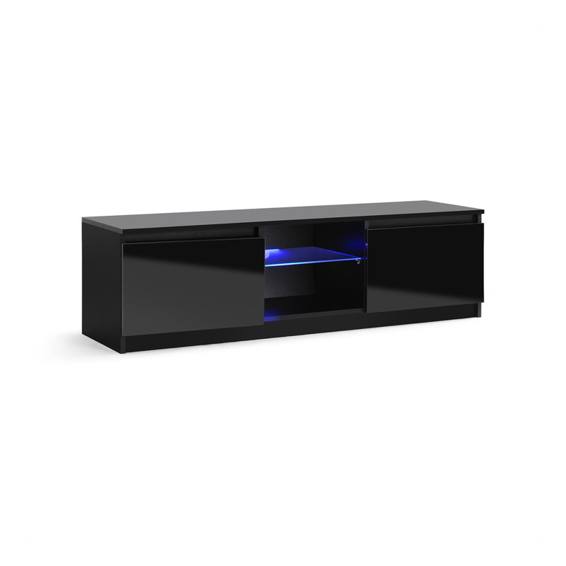 Amato TV Stand with Lights for TVs up to 65", Glossy Doors, Black