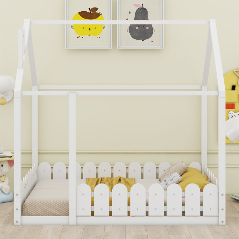 Lit en bois avec tête de lit, Double, Blanc