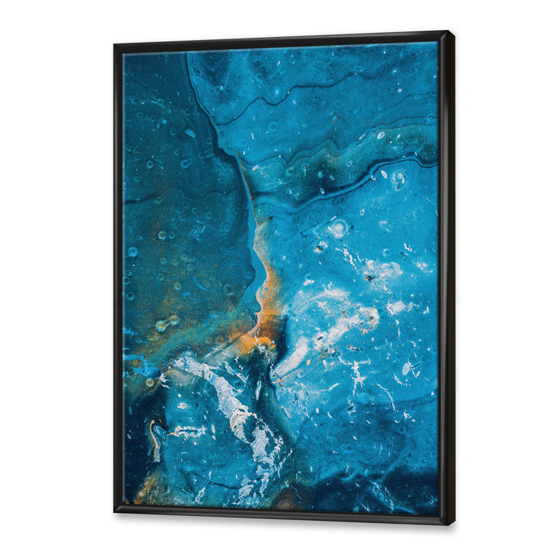 " Abstract Marble Composition In Blue I " Painting Print, Black Floater Frame, 40" H x 30" W x 1.5" D