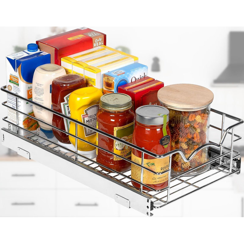 Organisateur de garde-manger escamotable robuste avec finition chromée antirouille, H 6 po x l 12,01 po x P 21 po